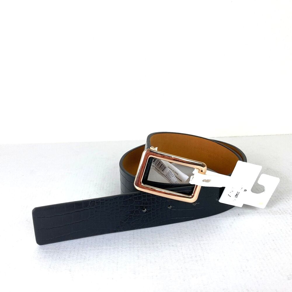 Target Women's New Belt Size S Black PU Bonded Leather Gold Buckle 1-1/2" Wide